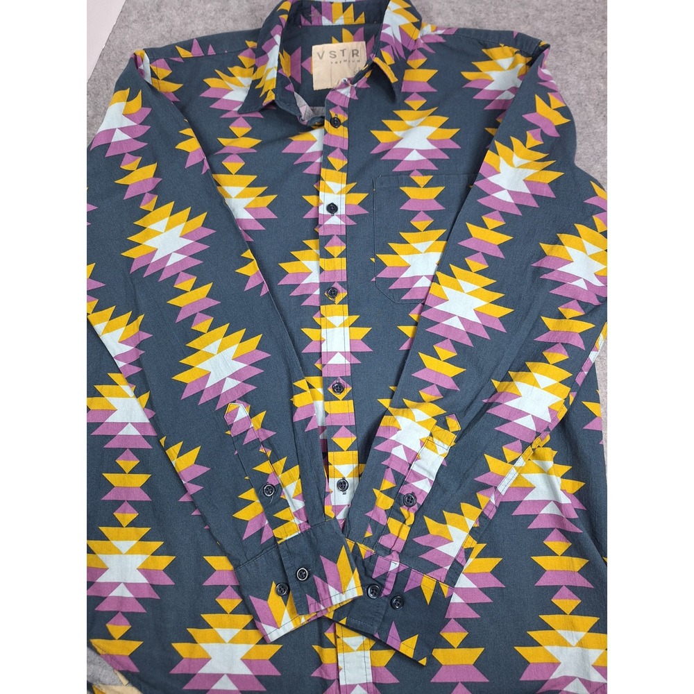 VSTR Premium Mens Medium Geometric Southwestern Print Cotton Button Down Shirt